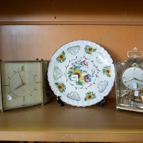 2 mantel clocks and a Wood & Sons cabinet plate