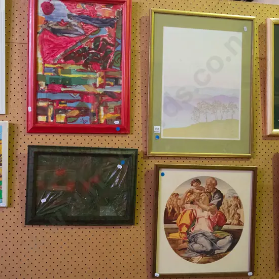 4 artworks - 2 prints, 2 mixed media - blue dots