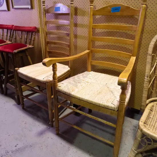 2 oak and seagrass ladderback chairs