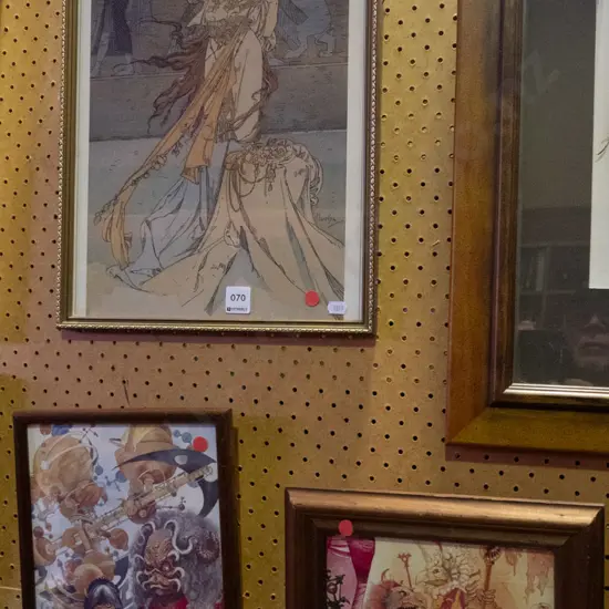 framed Mucha print and 2 others - red dots