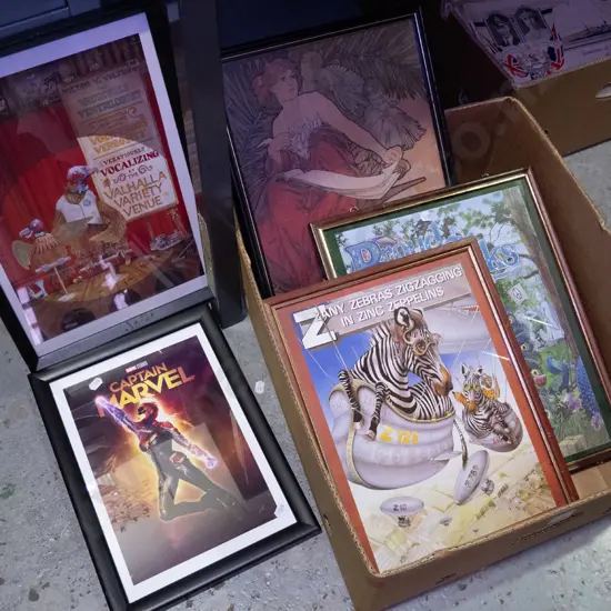 box of assorted prints