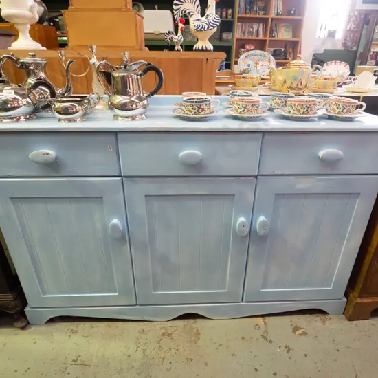 MDF and wood blue painted 3-door 3-drawer sideboard H-850 W-1310 D-370