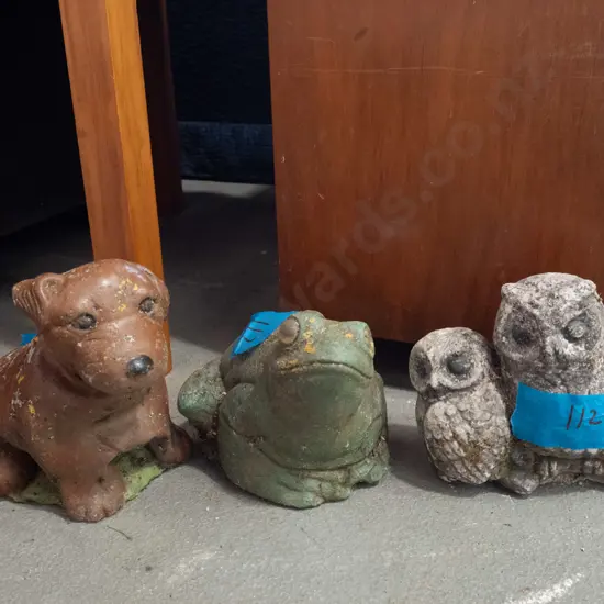 garden ornaments - frog, dog H-160 and 2 owls