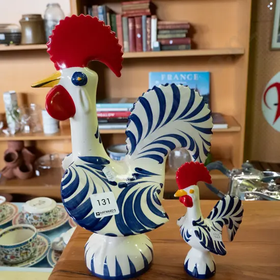 2 Portuguese ceramic chickens - taller is H-280