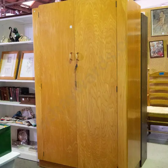 oak 2-door wardrobe with internal shelving H-1840 W-1100 D-500 - key in office