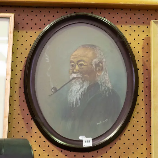 framed pastel - man smoking pipe