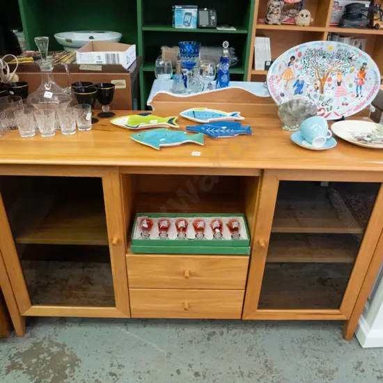 solid rimu 2-drawer 2 glazed door sideboard H-810 W-1420 D-450