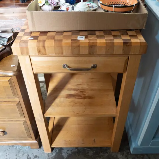 pine single drawer butchers block H-800 W-475 D-475