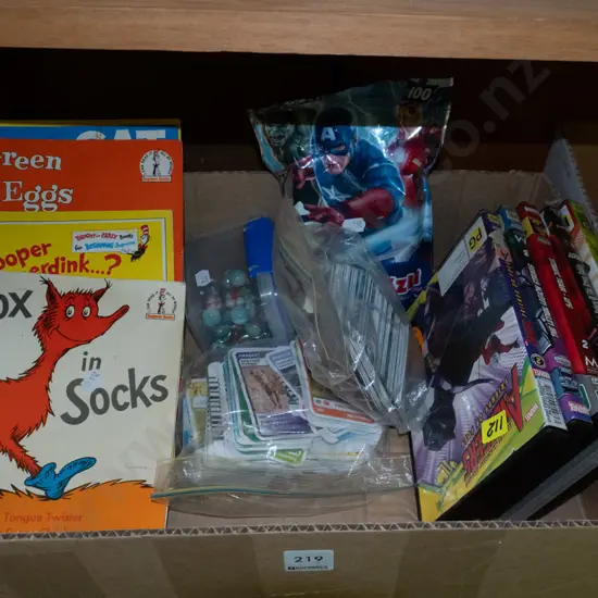 box; DVDs, marbles, Dr Suess books etc