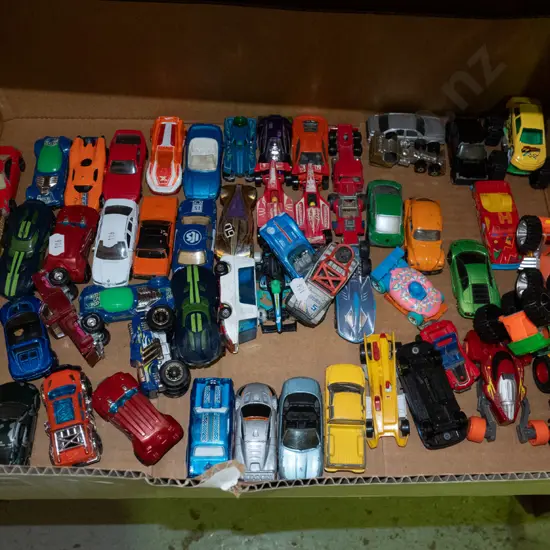 box of toy vehicles