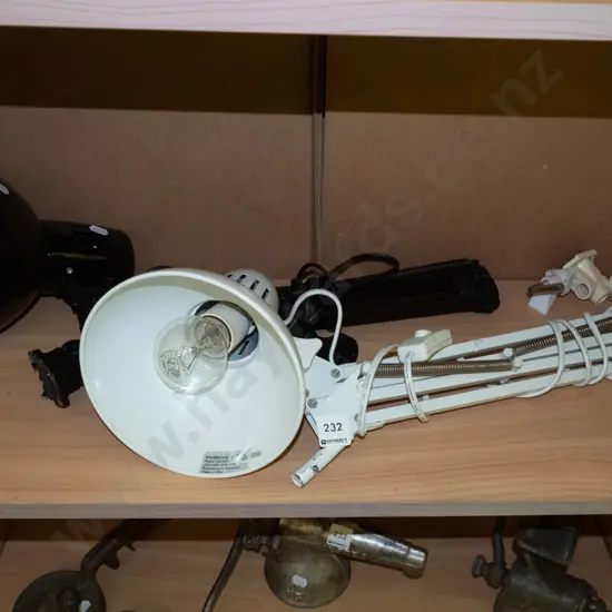 2x clamp mounted anglepoise lamps