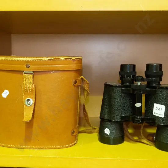 leather cased Simor 7x50 field binoculars