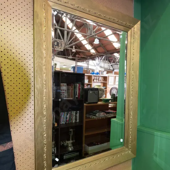 large gold painted wooden framed bevelled edge wall mirror  H-1100 W-790