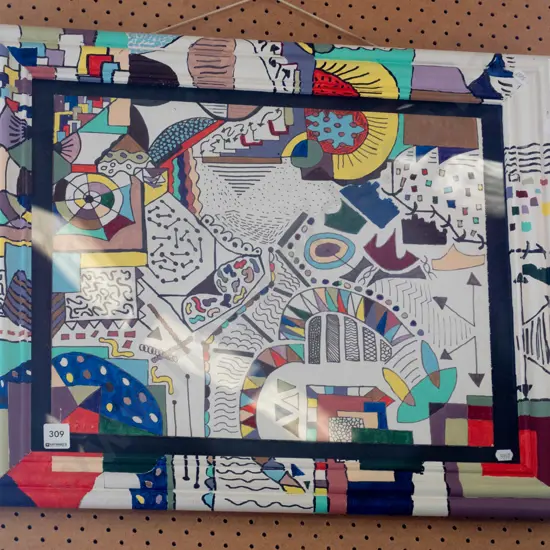 framed artwork with painting on frame