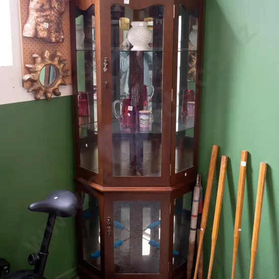 MDF faux wood veneer 2-door corner display cabinet H-1830 W-580 - keys in office