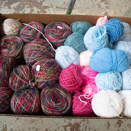 box of knitting yarn