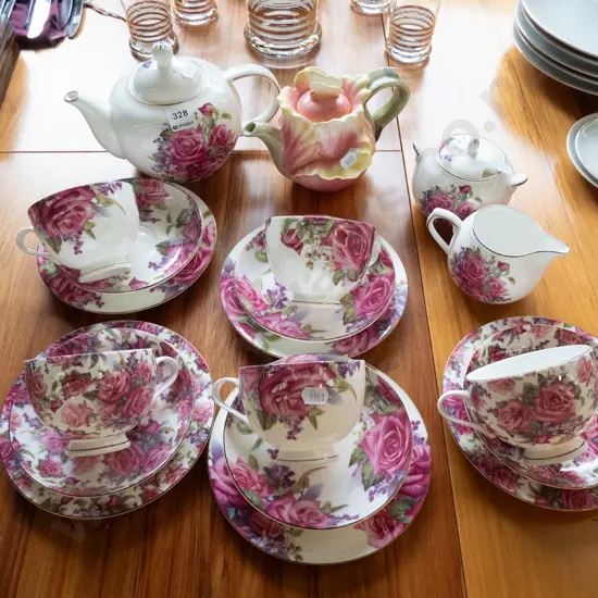 Maxwell Williams pink rose tea service and a novelty floral teapot