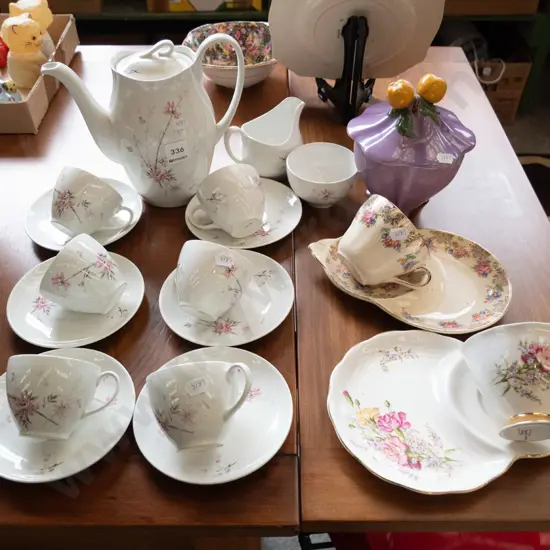 Johnson Bros. Snow White coffee service, tennis sets, cover pot, etc.