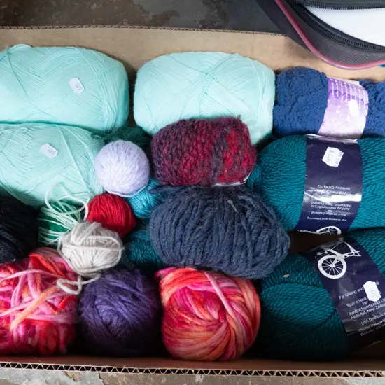 box of knitting yarn