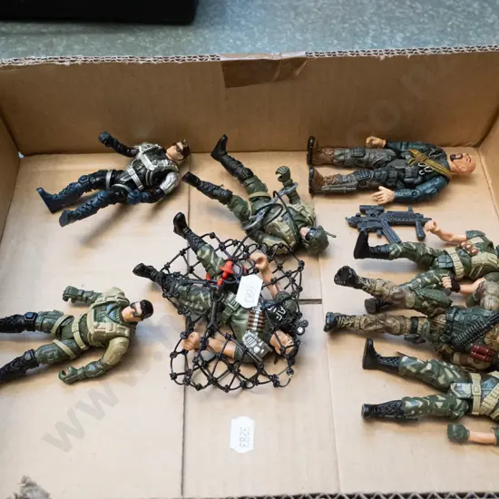 box of small plastic military figurines