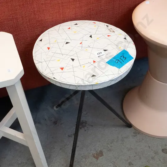 retro metal and vinyl upholstered stool