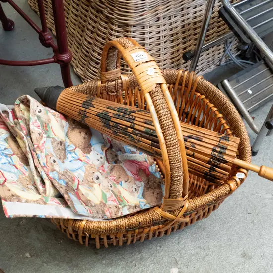 cane basket, sun umbrella and teddy bear themed pad