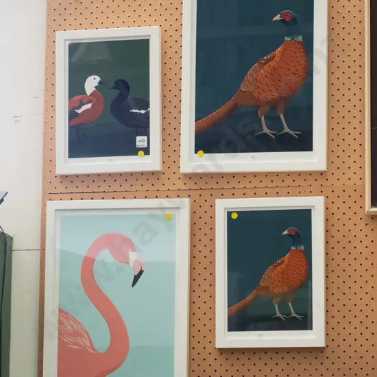 4 bird themed prints - yellow dots