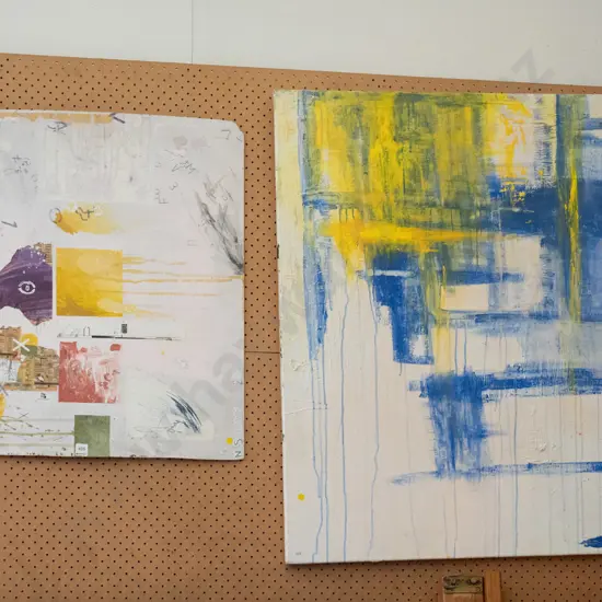 mixed media on board and mixed media on canvas - yellow dots