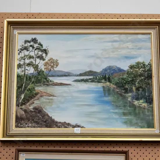 framed oil - river scene