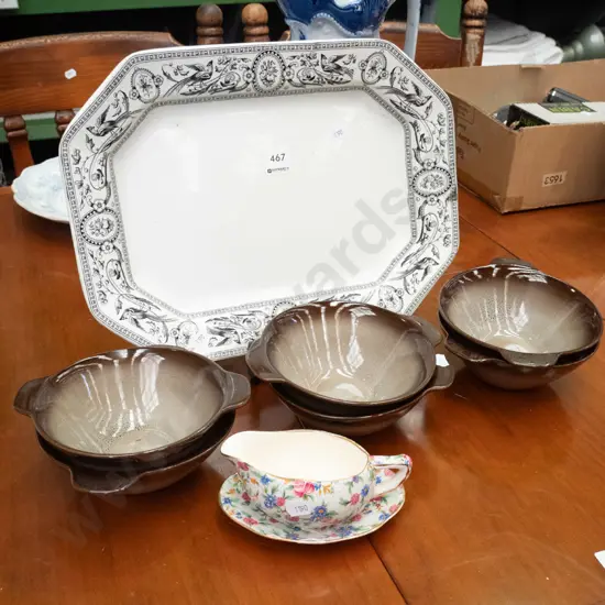 Temuka bowls, Royal Winton gravy jug, Ridgeways ashett