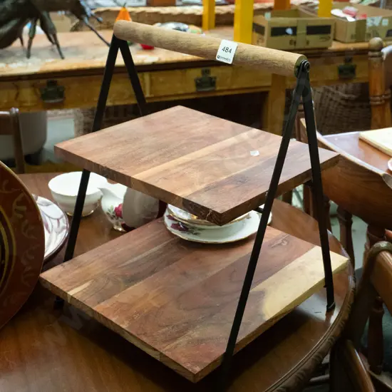 metal and hardwood 2-tier stand H-400