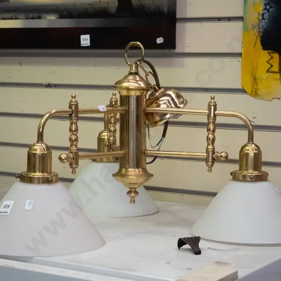 brass and milk glass 3 bulb light fitting