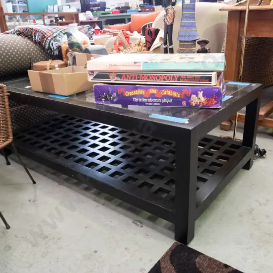 dark stained black glass top coffee table H-420 W-1275 D-680