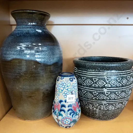 jardiniere, large blue vase, amphora vase - crack