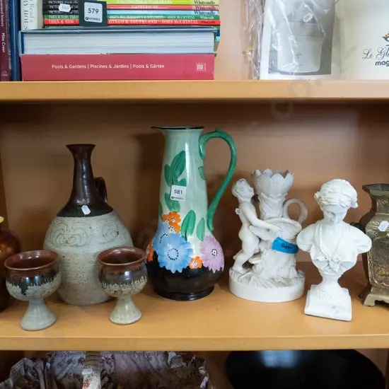 hand painted vase - cherub vase, brass vase - some damage and repairs on some