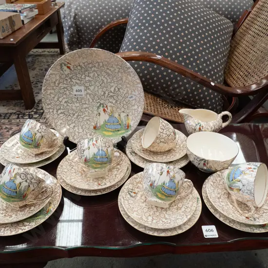 Crinoline Lady plate, creamer, sugar, trios