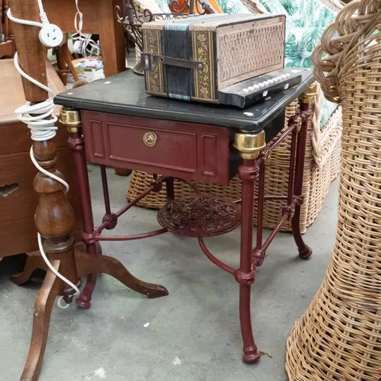 cast metal brass and faux marble top end table