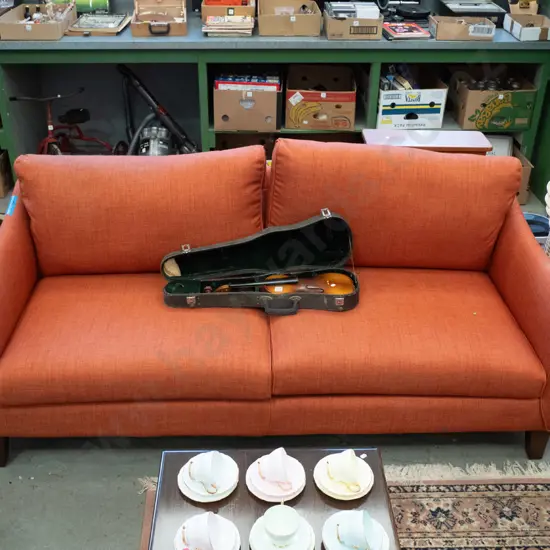 modern rust upholstered 3 seater settee - very good condition