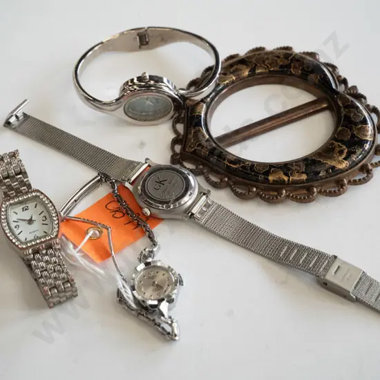 plastic tray, watches, belt bucket