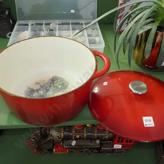red cast iron and enamel casserole - some wear inside