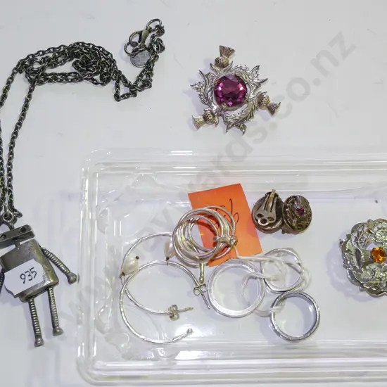 tray of brooches, earrings, necklace