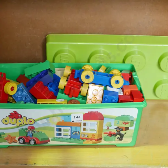 plastic tub of Duplo