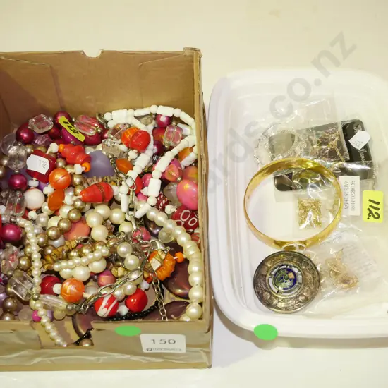2 x plastic trays of costume jewellery (green dots)