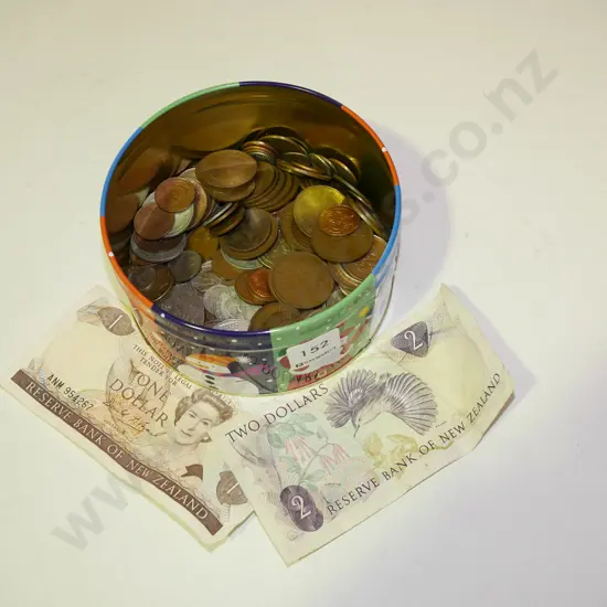 tin of coins & banknotes