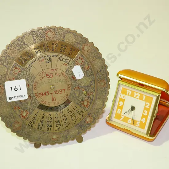 retro travel alarm clock & small vintage brass calendar