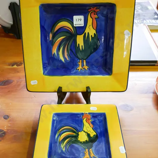 2x hand painted chicken themed Temuka plates