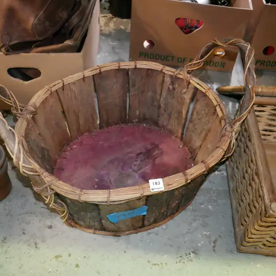 rustic pine bark double handled basket