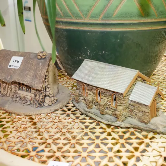 2x ornamental studio pottery cottage, stone church