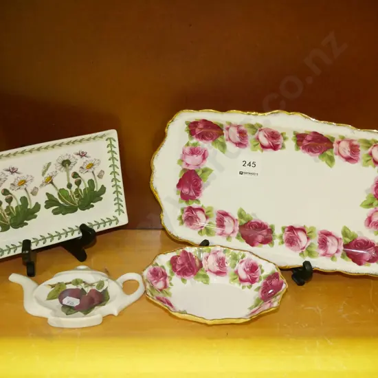 Port Meirion spoon rest, sandwich tray, Old English Rose sandwich plate and jam dish