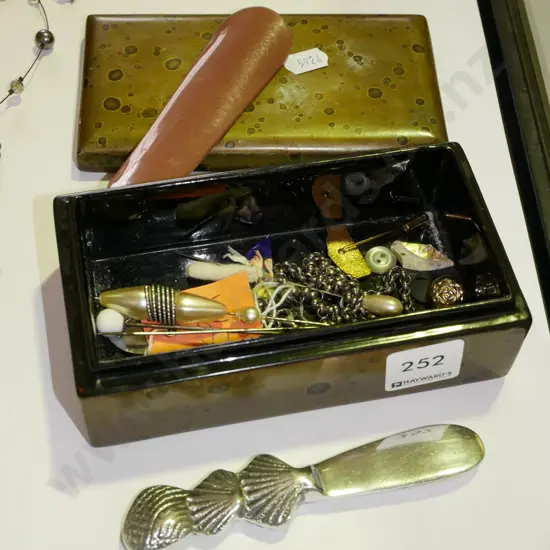 trinket box; letter opener, tie pins, badges etc
